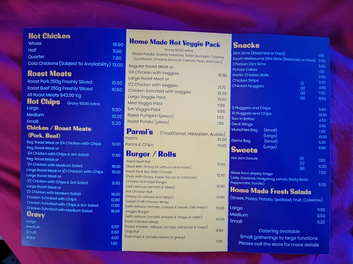Menu, Chick'n Ranch