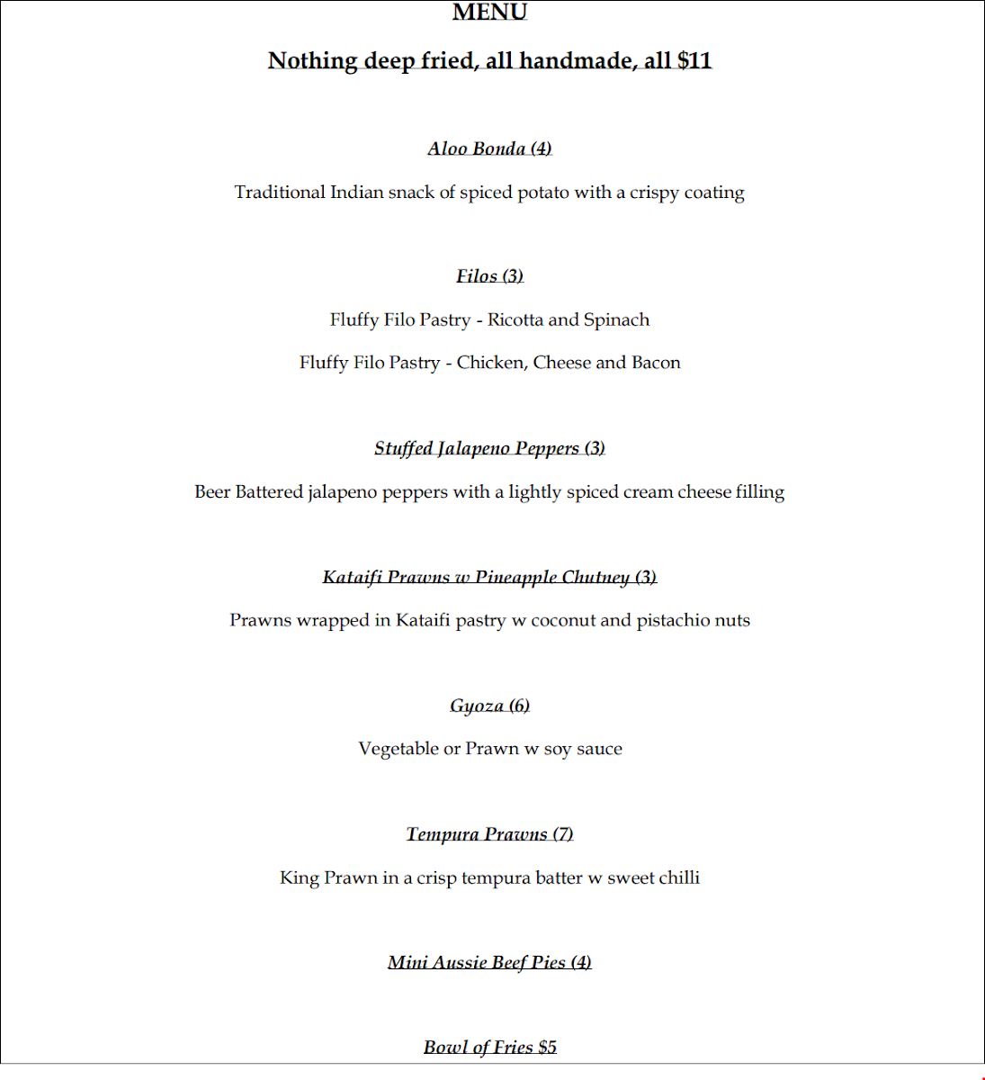Menu, The Surrey Hotel