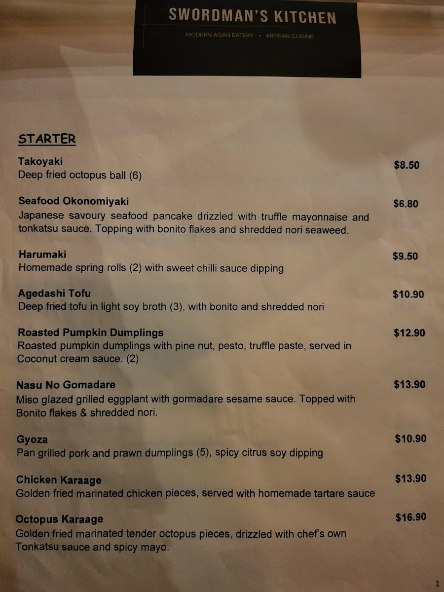 Menu, Swordman's kitchen - Modern Asian Eatery . Artisan Cuisine