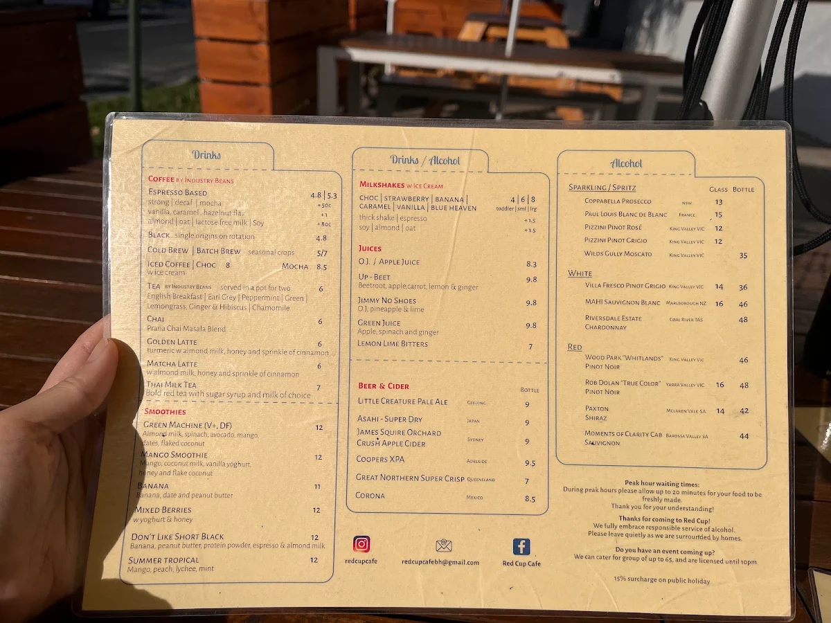 Menu, Red Cup Cafe