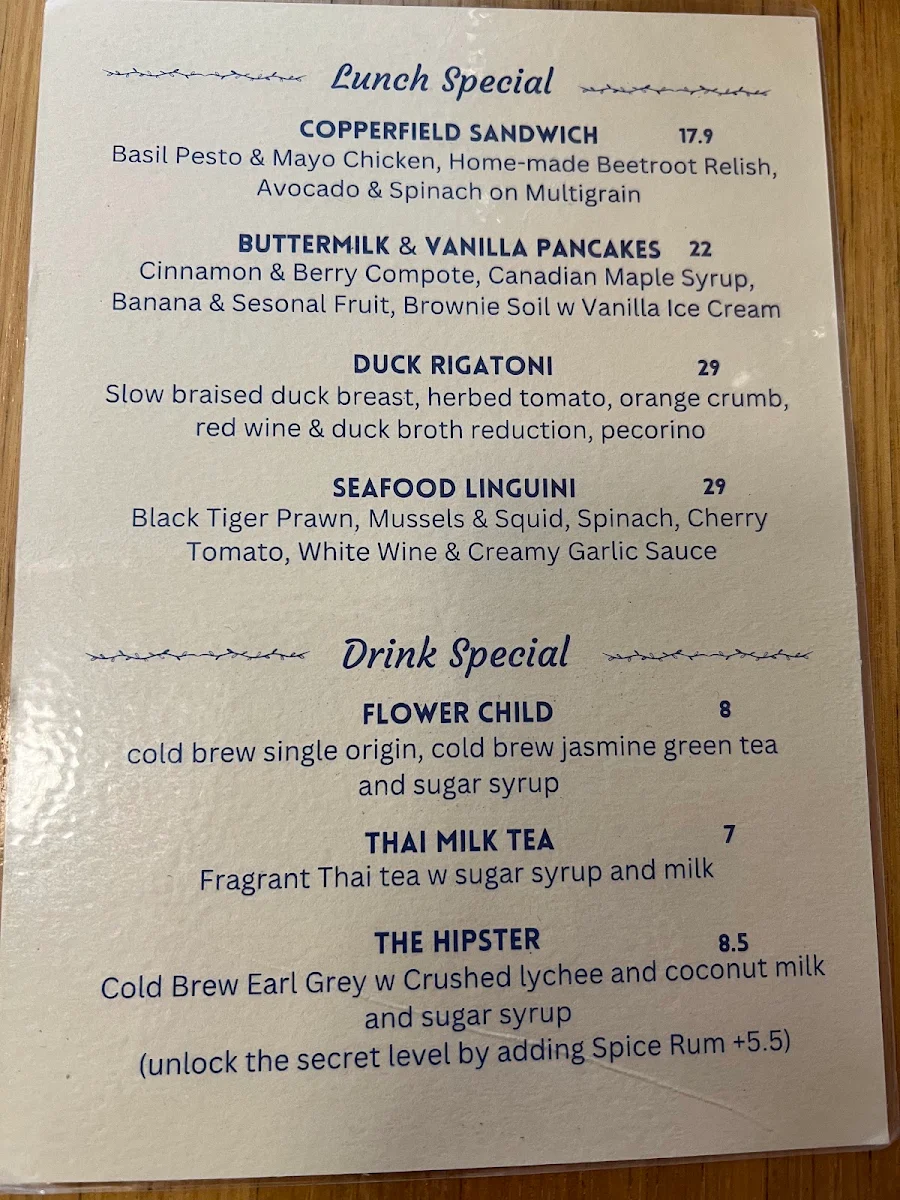 Menu, Red Cup Cafe