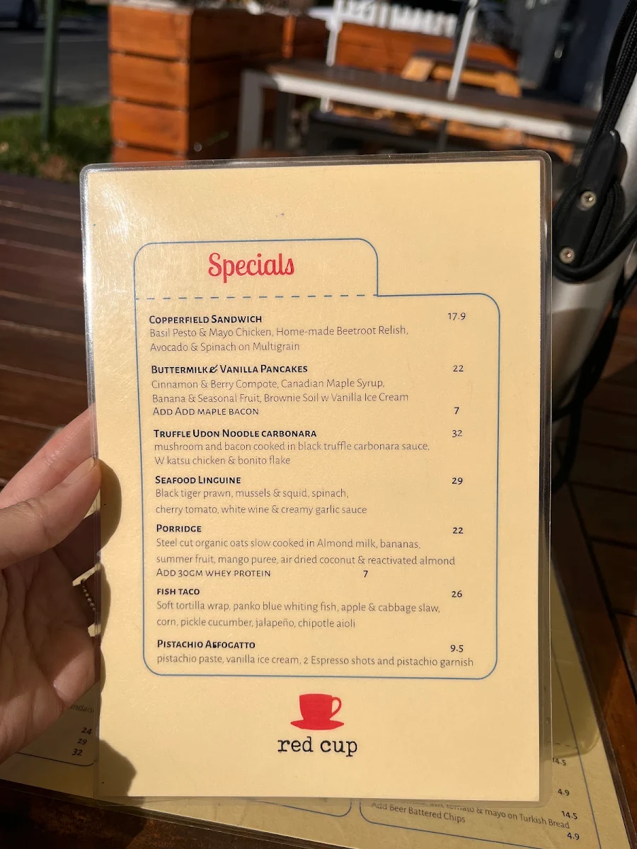 Menu, Red Cup Cafe
