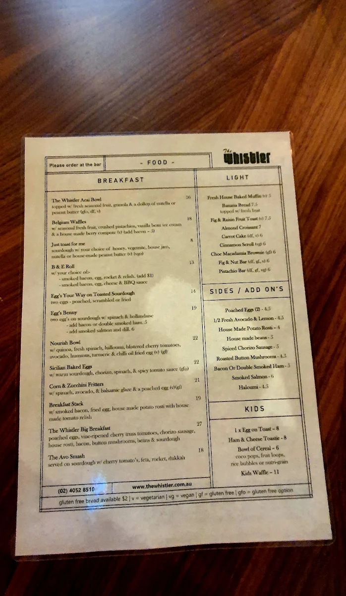 Menu, The Whistler