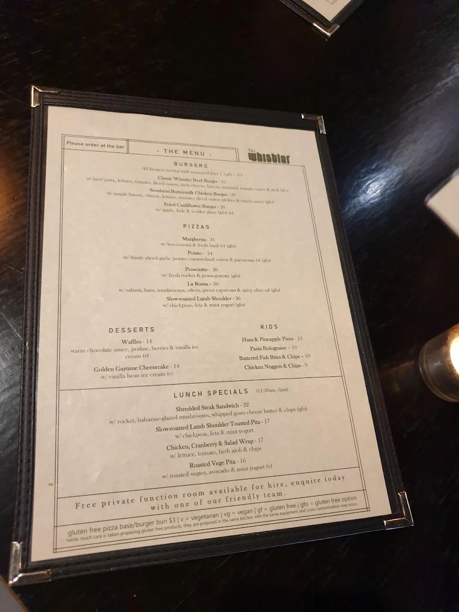 Menu, The Whistler