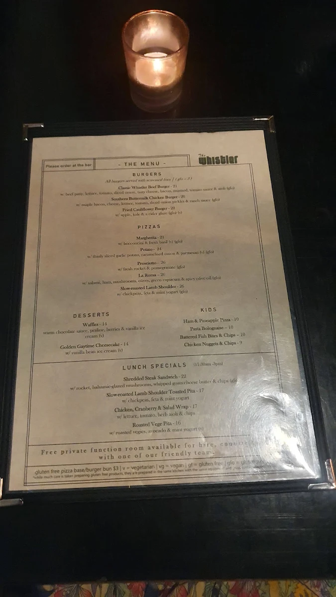 Menu, The Whistler