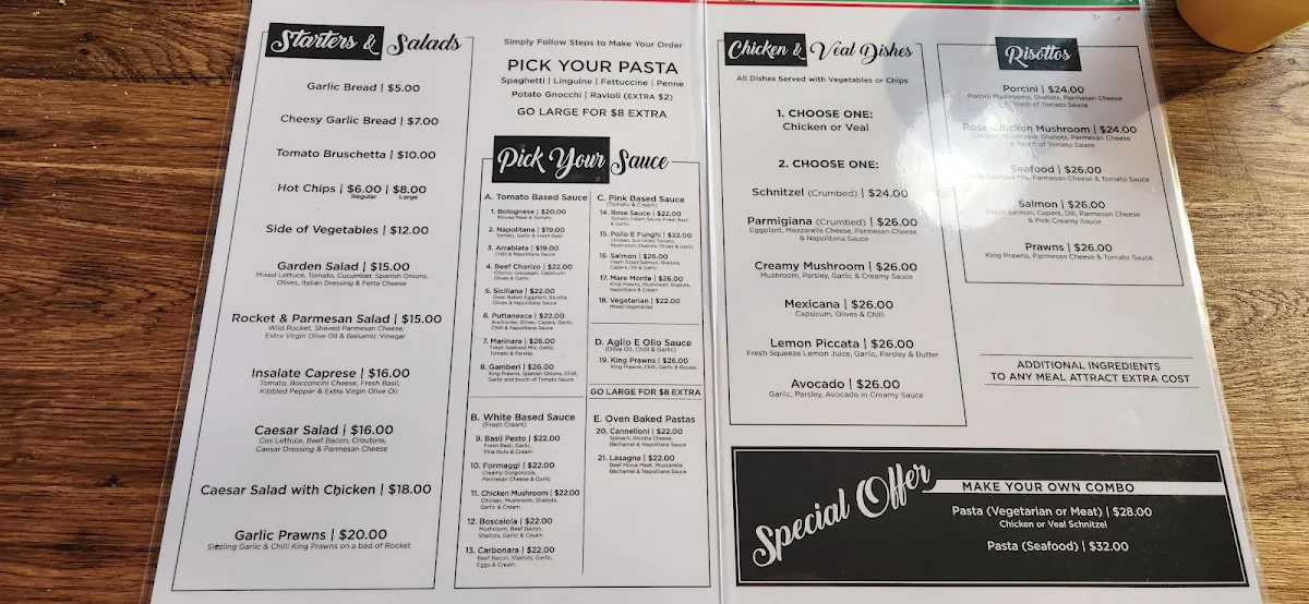 Menu, Pasta La Vista Kogarah
