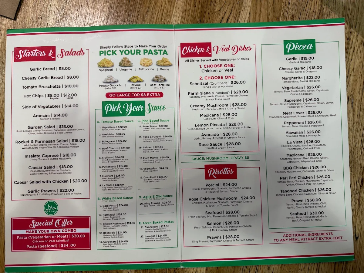 Menu, Pasta La Vista Kogarah