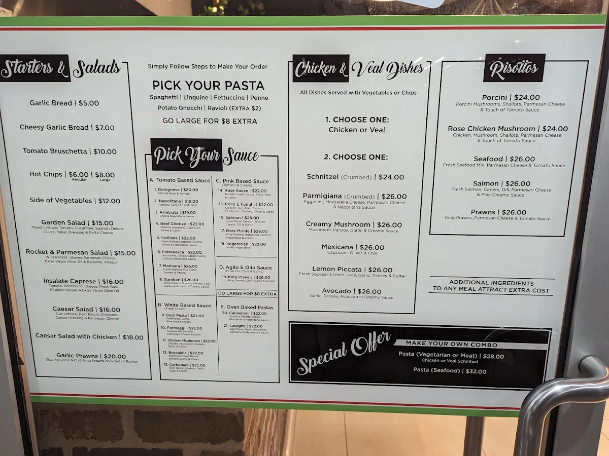 Menu, Pasta La Vista Kogarah