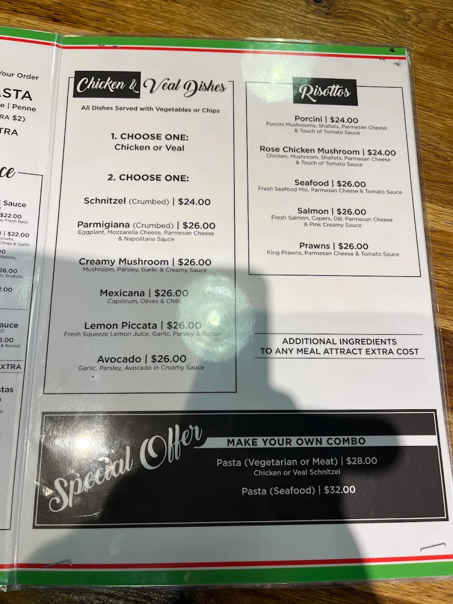 Menu, Pasta La Vista Kogarah