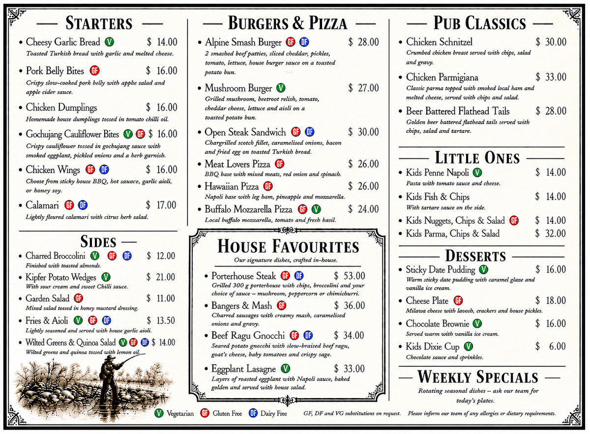 Menu, Hunt Club Hotel