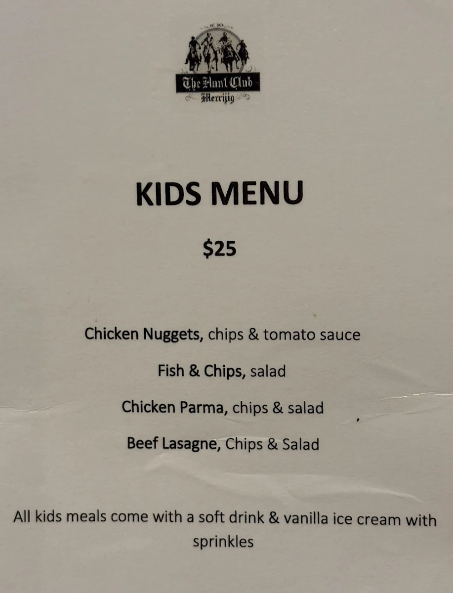 Menu, Hunt Club Hotel