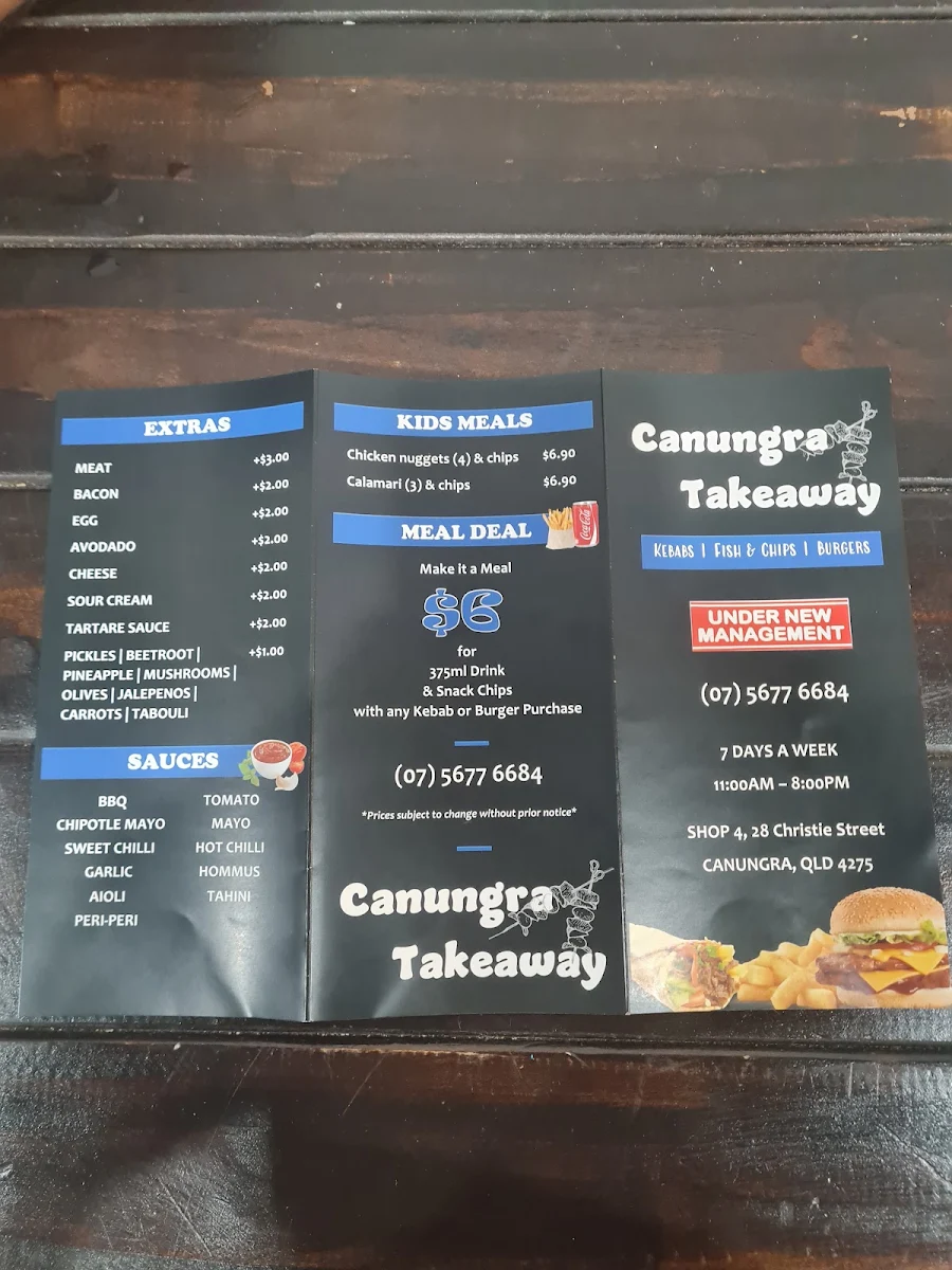 Menu, Canungra Takeaway