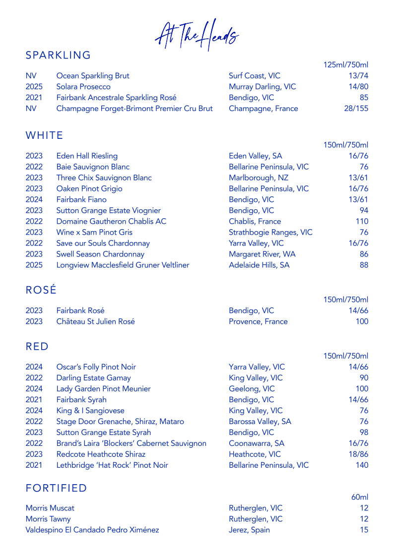 Menu, At The Heads
