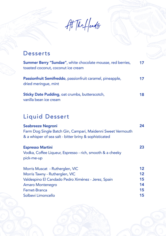 Menu, At The Heads