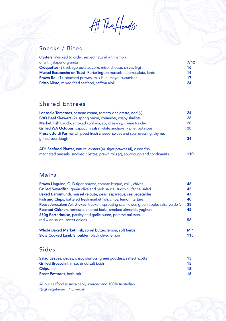 Menu, At The Heads