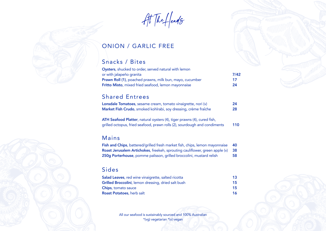 Menu, At The Heads