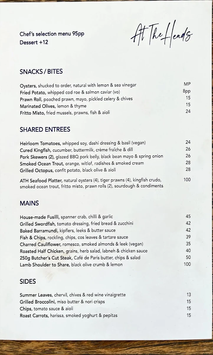 Menu, At The Heads