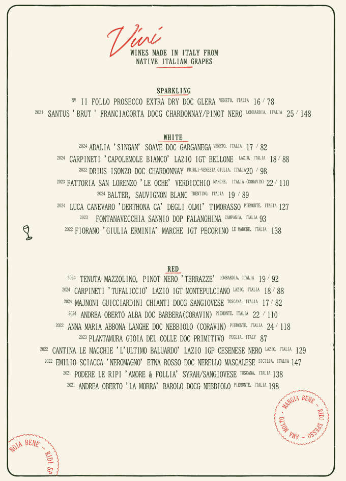 Menu, Casa Mariotti