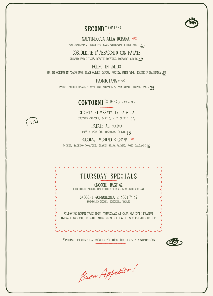 Menu, Casa Mariotti