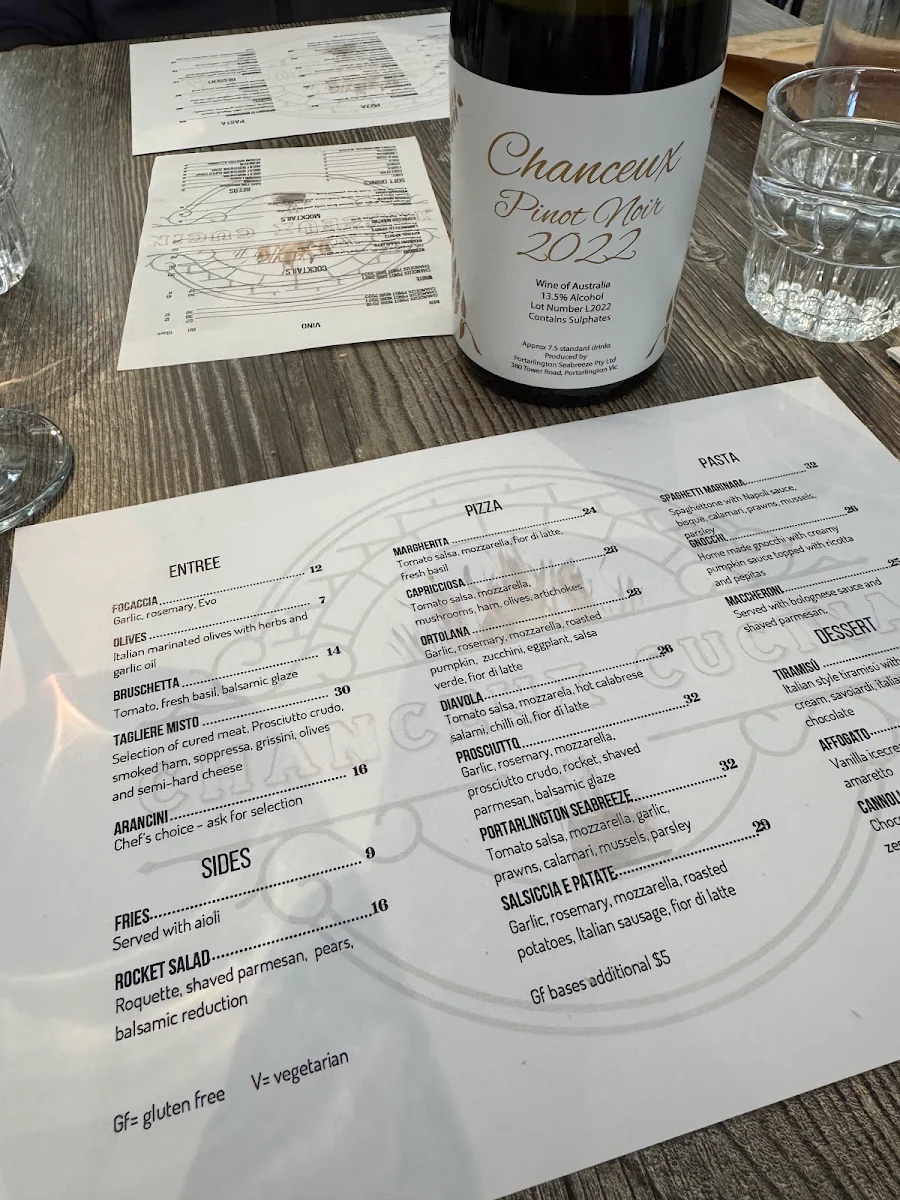 Menu, Chanceux Cucina