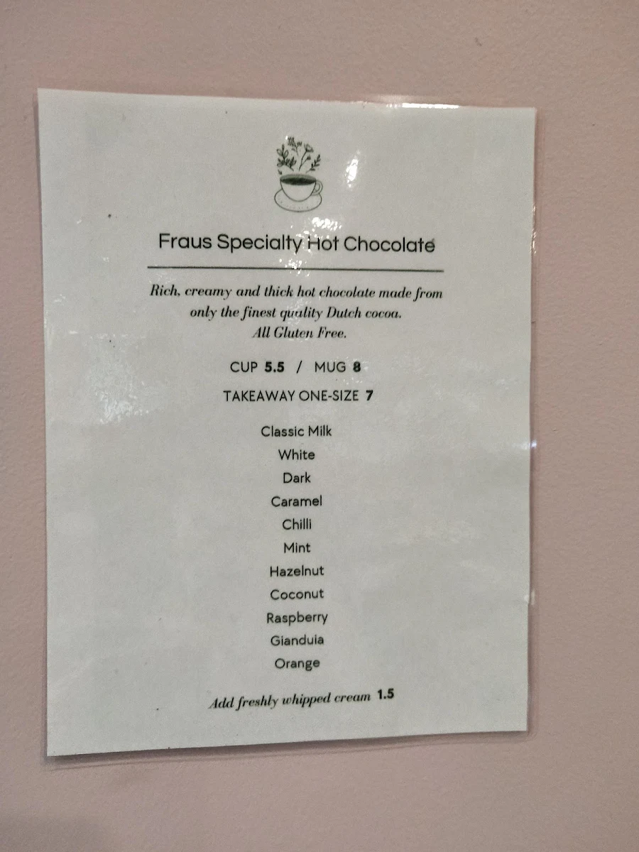 Menu, Hot Chocolate House