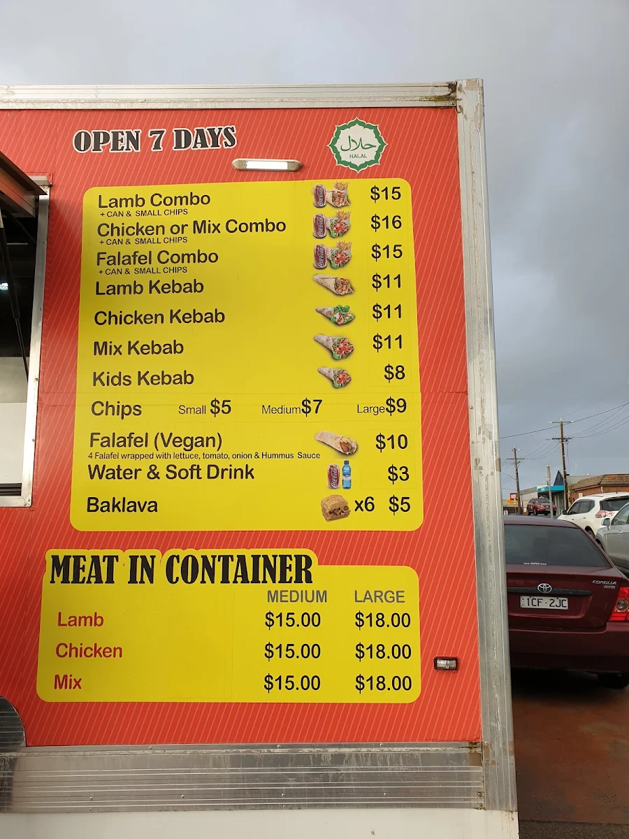 Menu, Royal Kebabs 88