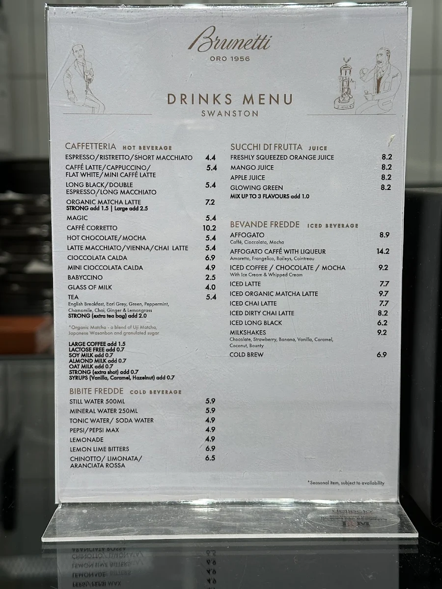 Menu, Brunetti Oro Swanston