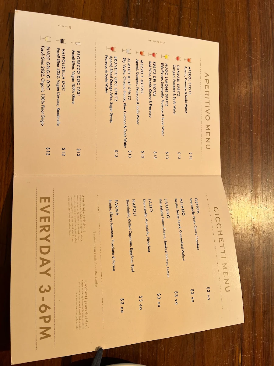 Menu, Brunetti Oro Swanston