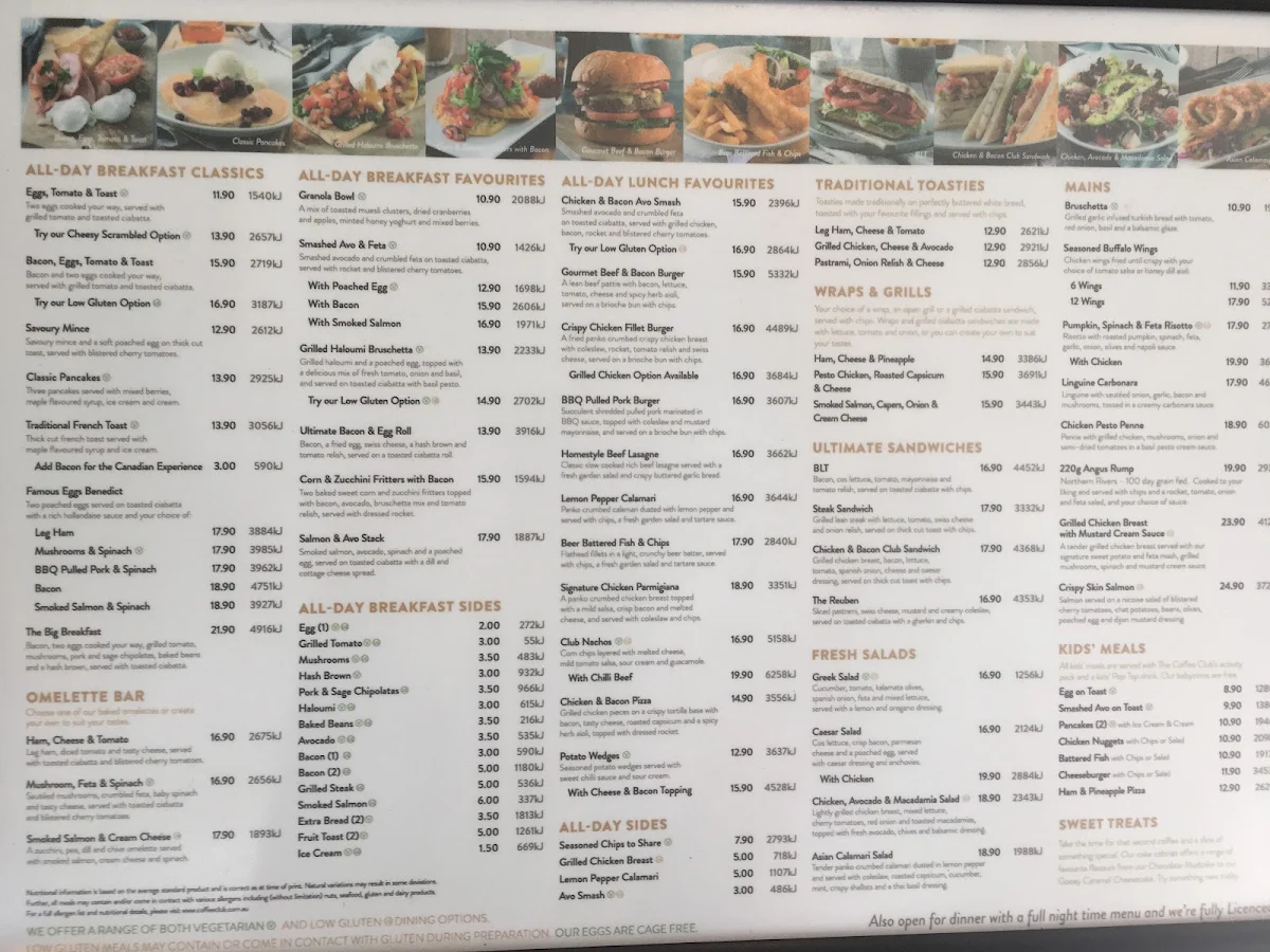 Menu, The Coffee Club
