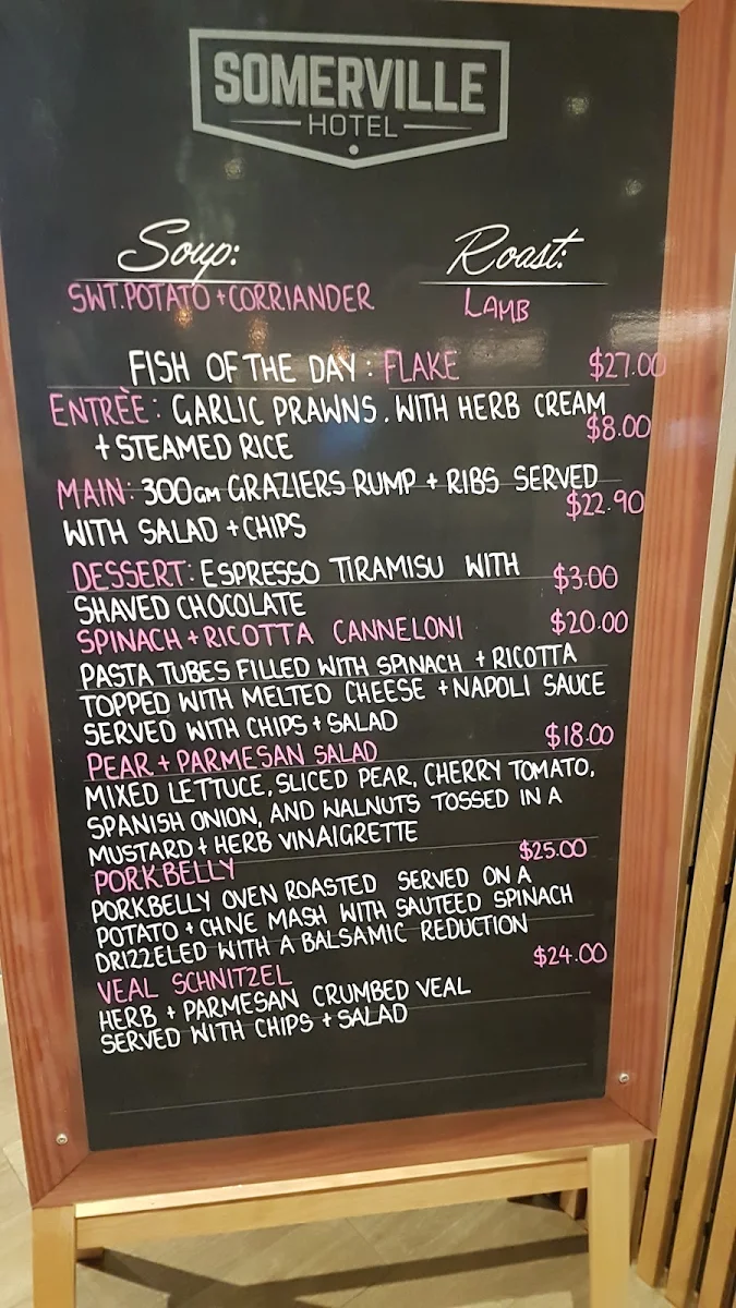Menu, Somerville Hotel