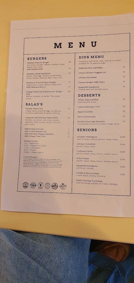 Menu, Somerville Hotel
