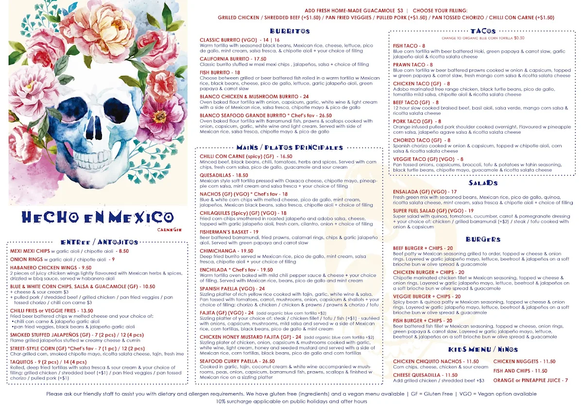 Menu, Hecho en Mexico Carnegie