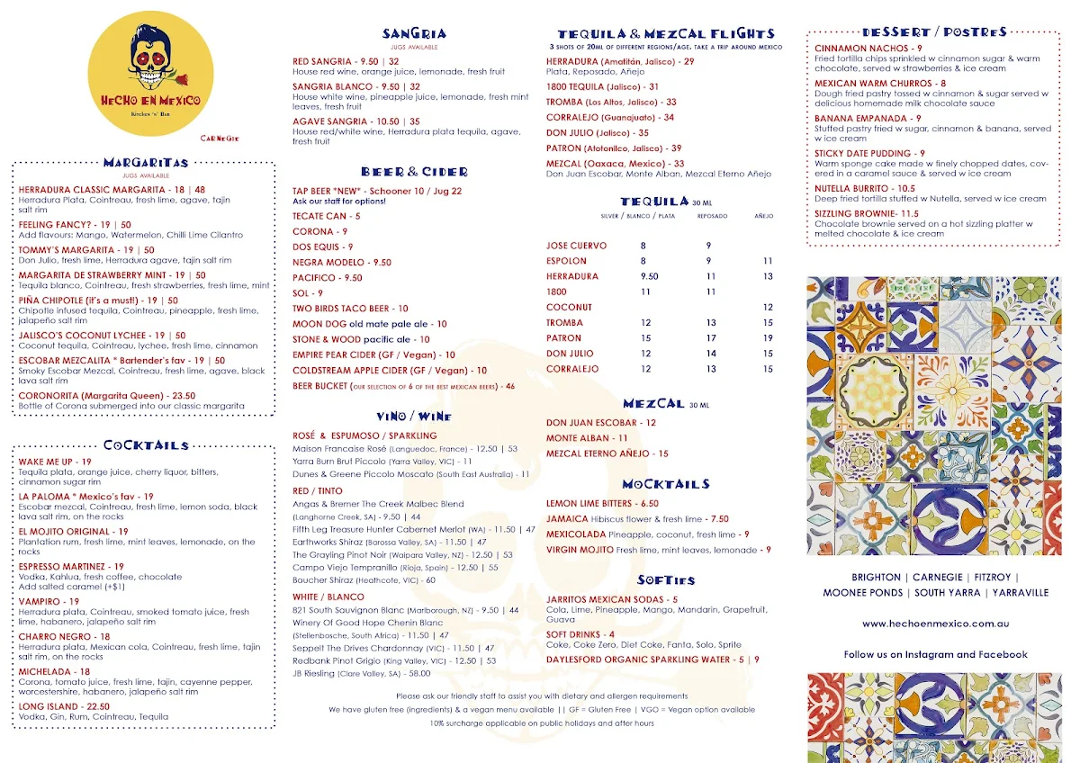 Menu, Hecho en Mexico Carnegie