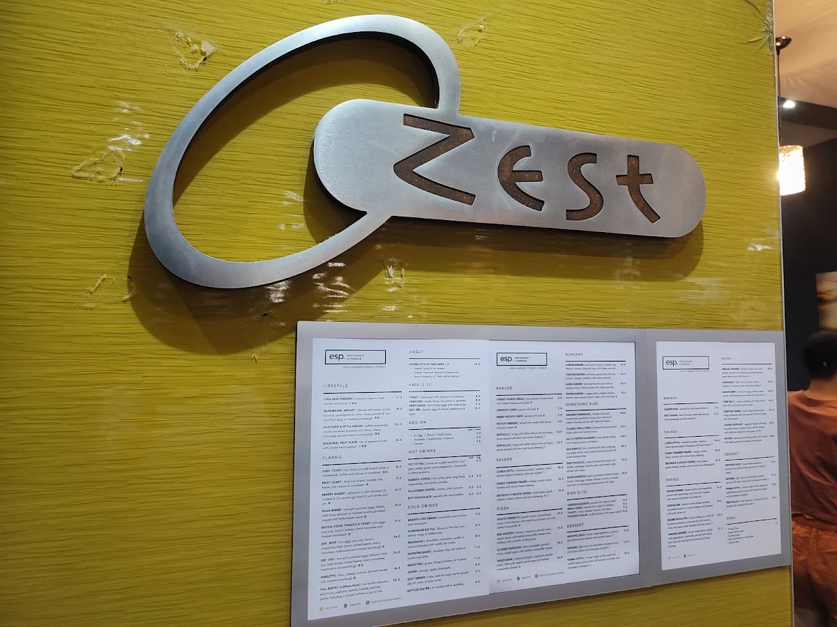 Menu, Esplanade Restaurant & Terrace