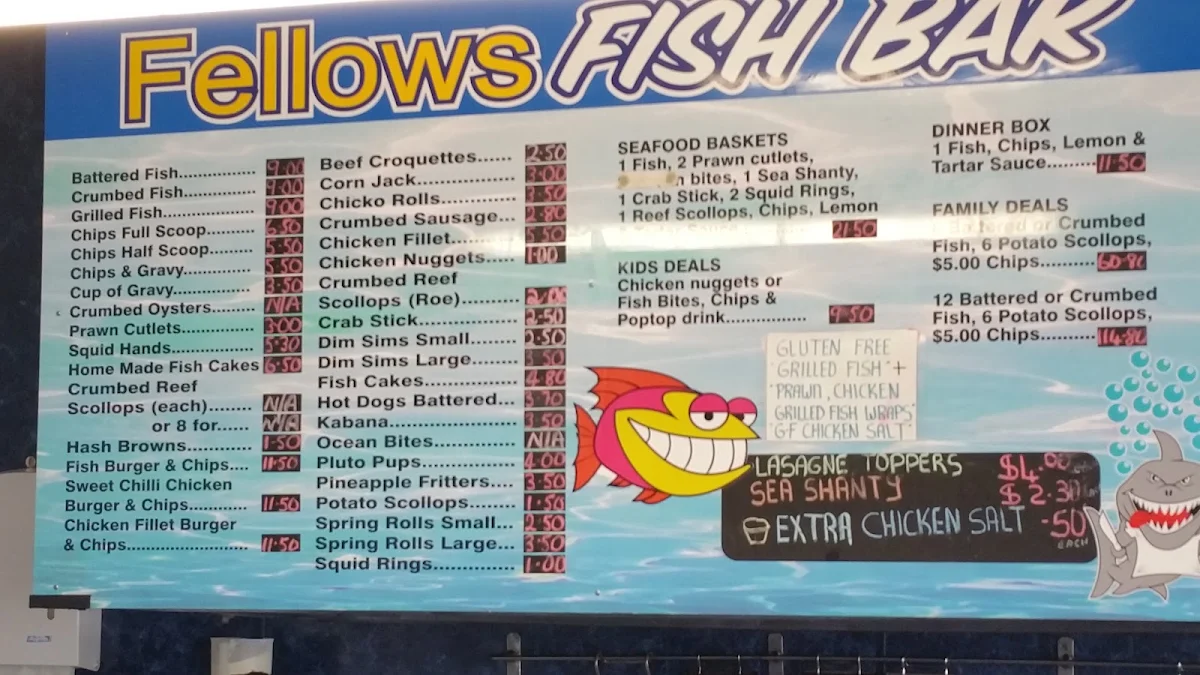 Menu, Fellows Fish Bar