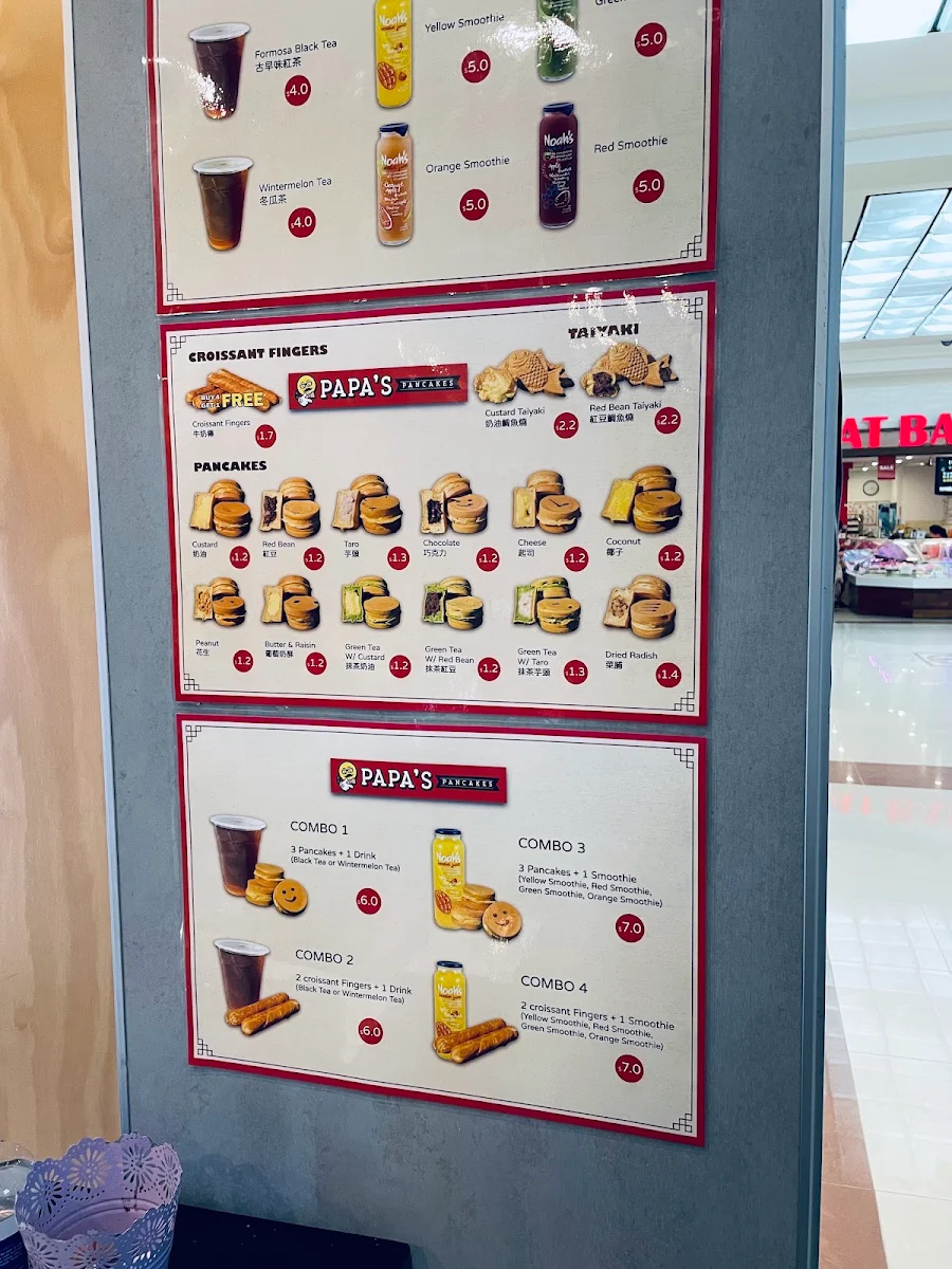 Menu, Papa's Pancakes