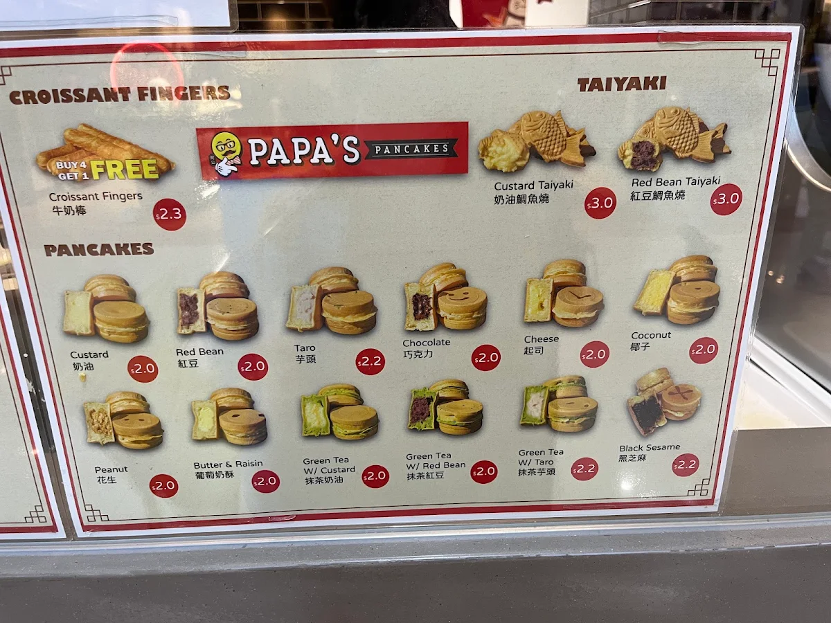 Menu, Papa's Pancakes
