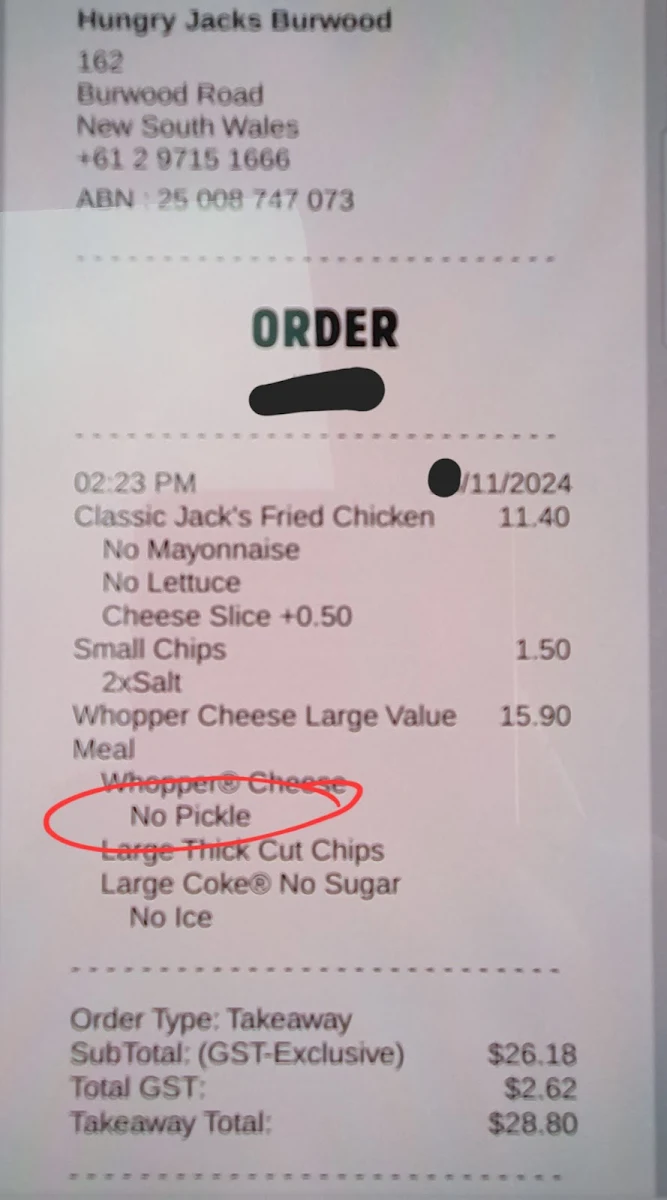 Menu, Hungry Jack's Burgers Burwood (NSW)