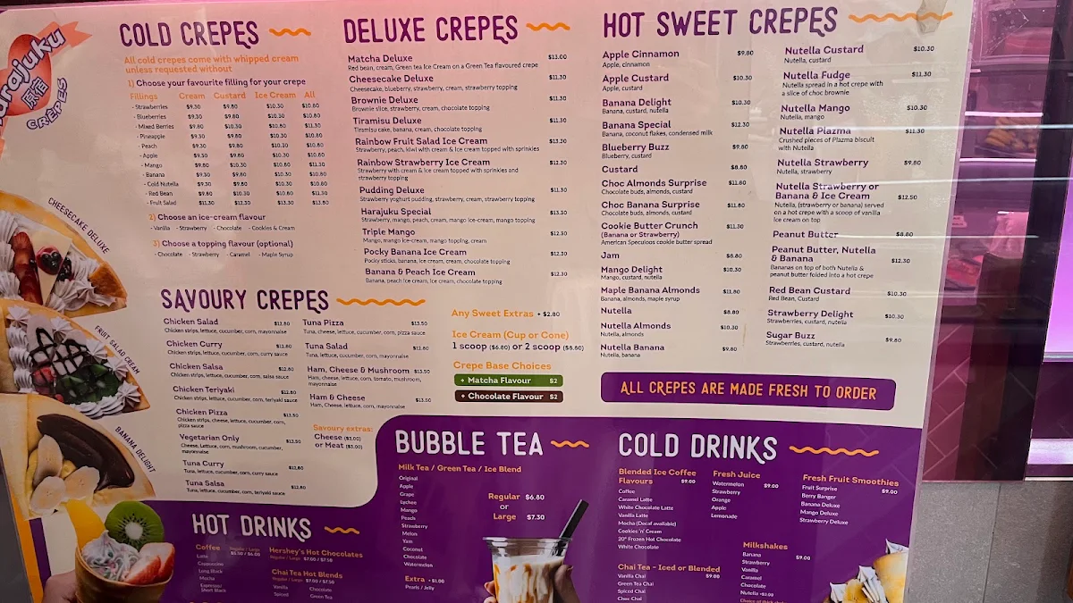 Menu, Harajuku Crepes