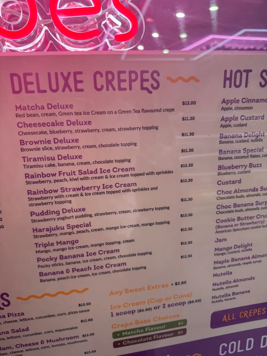 Menu, Harajuku Crepes