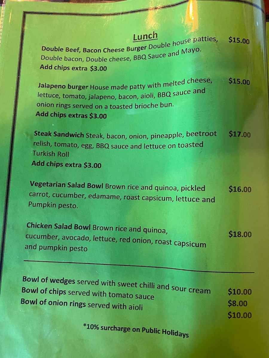 Menu, Dee Dee's Cafe