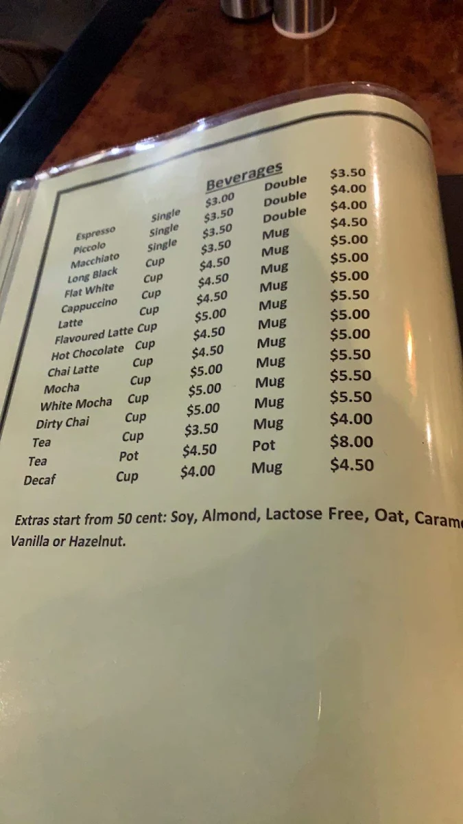 Menu, Dee Dee's Cafe