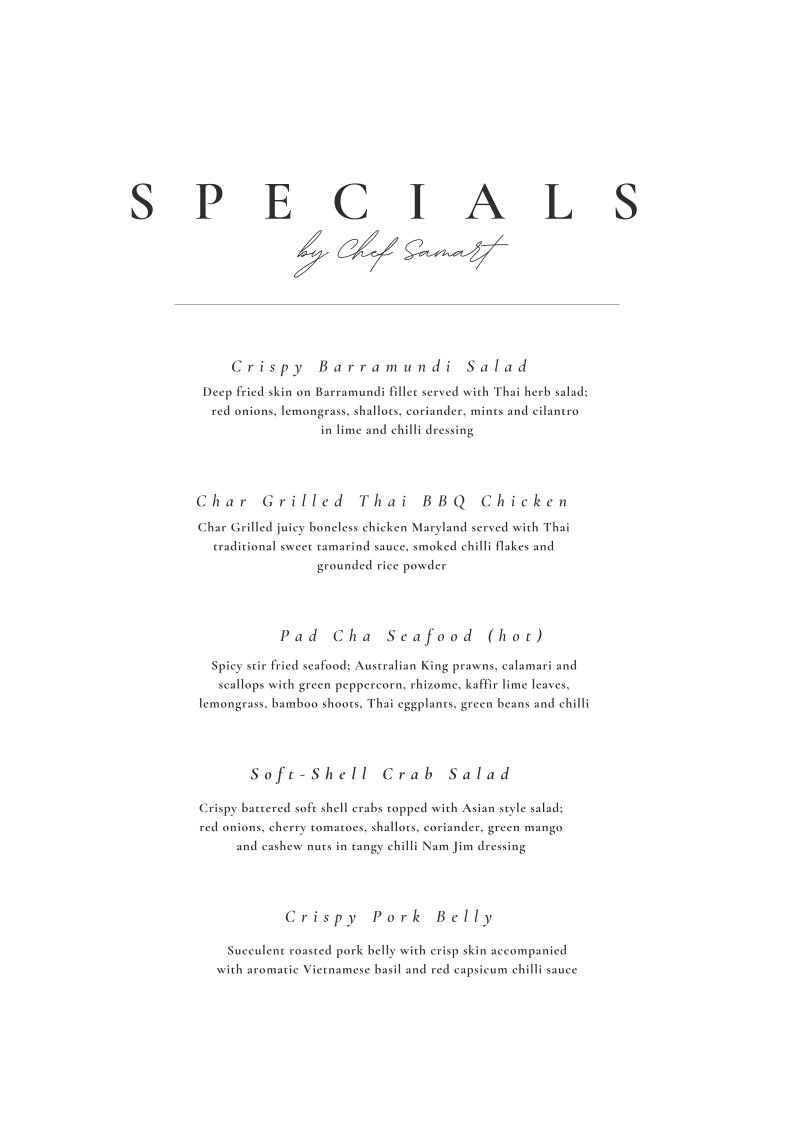 Menu, Modern Thai Restaurant