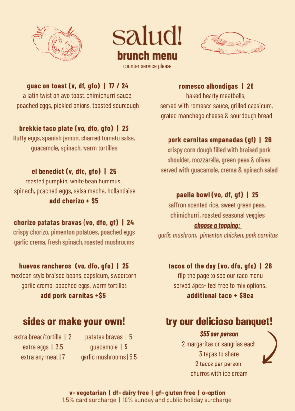 Menu, Salud Restaurant
