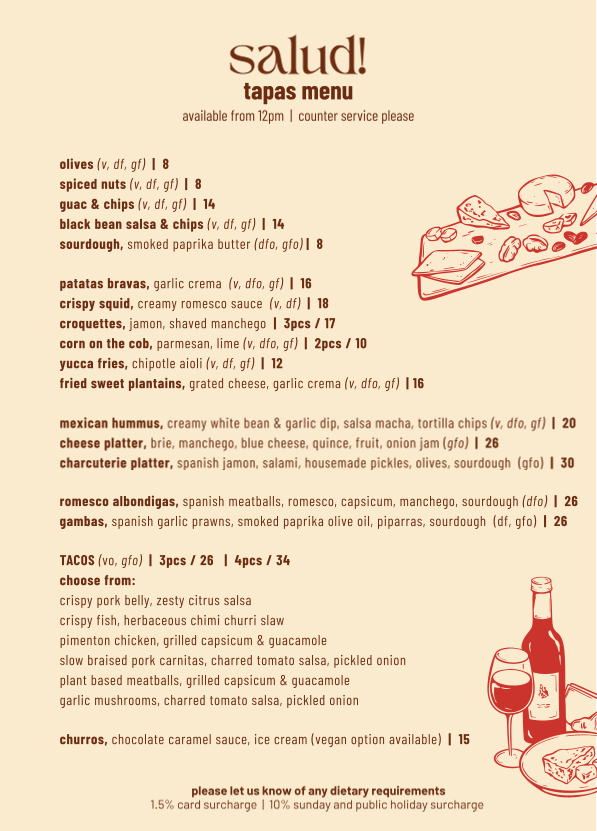 Menu, Salud Restaurant