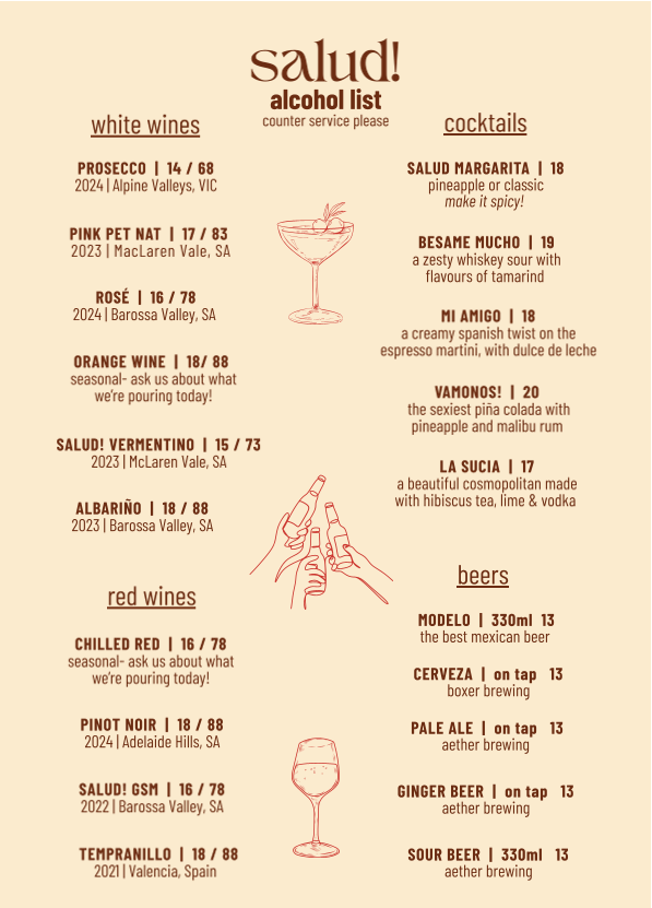Menu, Salud Restaurant