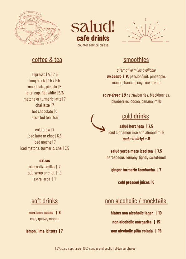 Menu, Salud Restaurant