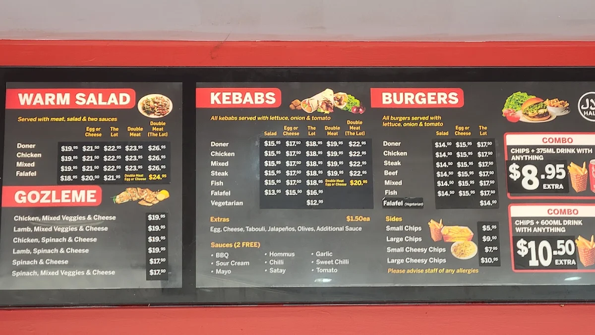 Menu, Bunbury Kebab And Pizza