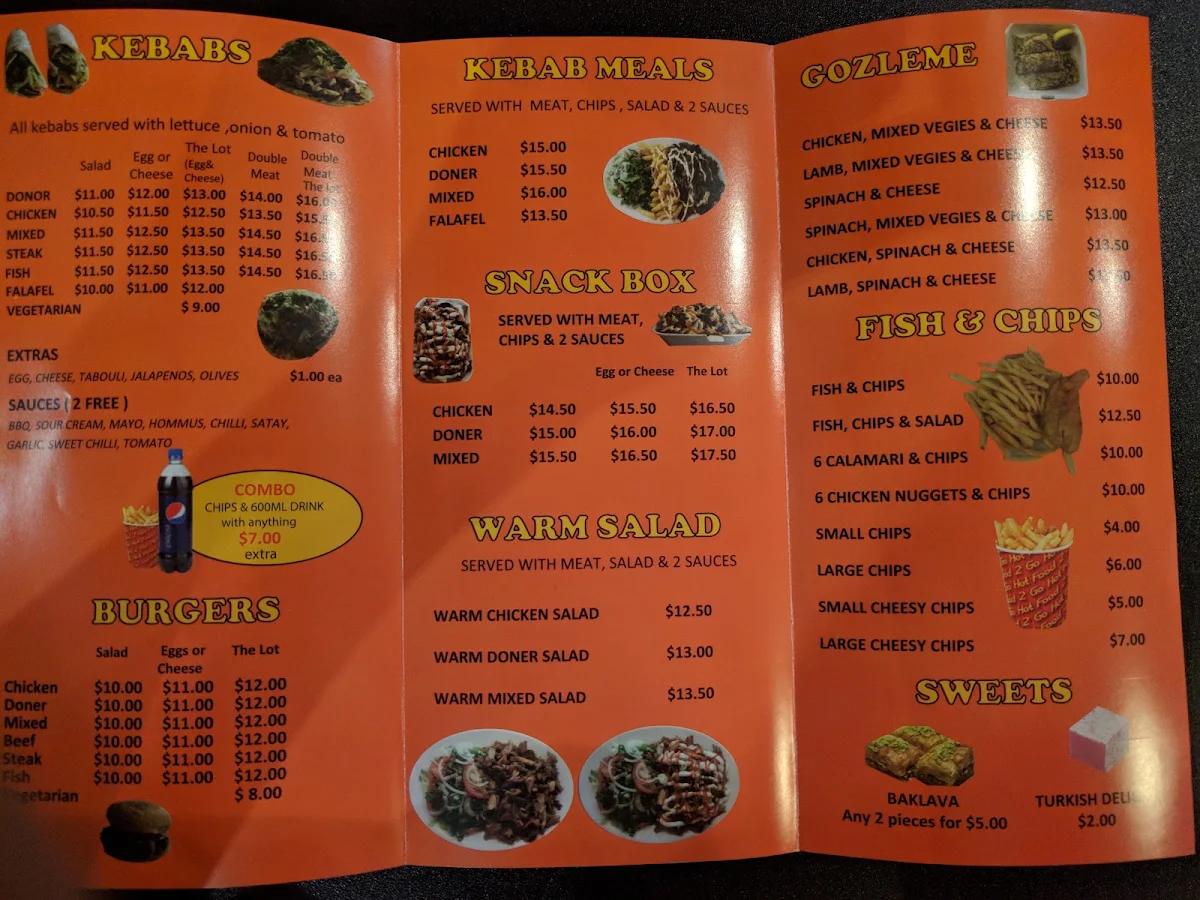 Menu, Bunbury Kebab And Pizza