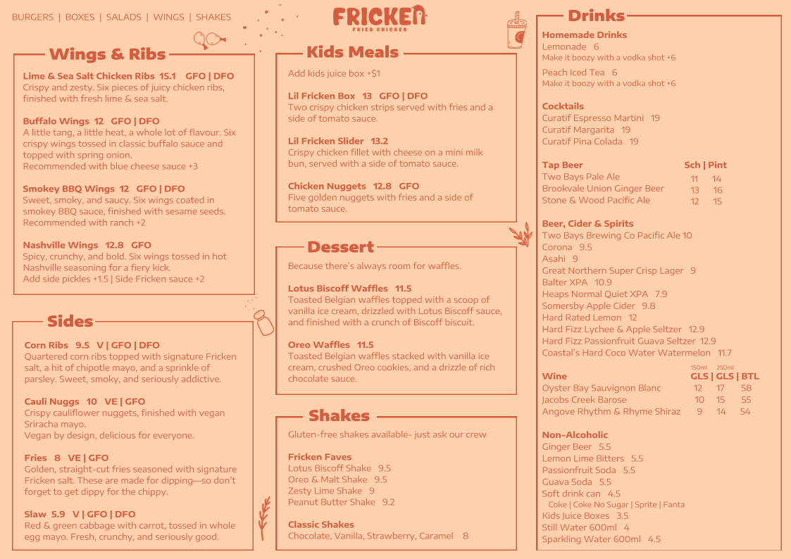 Menu, Fricken Broadbeach